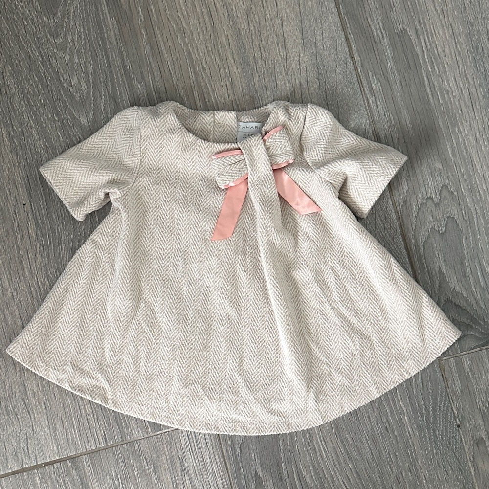 Tahari Cream Dress with Pink Bow